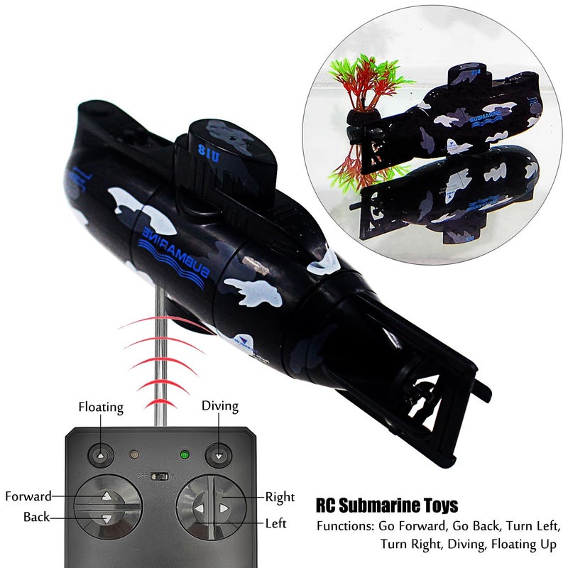 Tipmant Mini RC Submarine Remote Control Boat Ship Military Model Electric Water Toy Waterproof Diving Kids Gift Black - Image 2